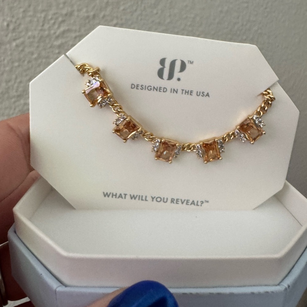 Gold Necklace with Champagne Square Stones - Designed in the USA